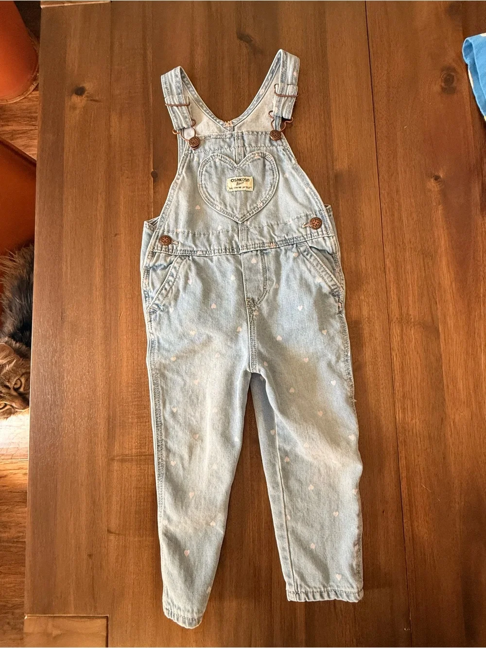 OshKosh B'gosh Light Blue Denim Heart Pocket Overalls with Pink Accents